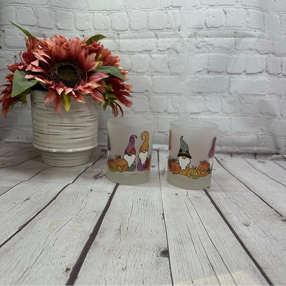 culver frosted lowball tumblers barware whiskey gnomes pumpkins fall halloween - Picture 1 of 7